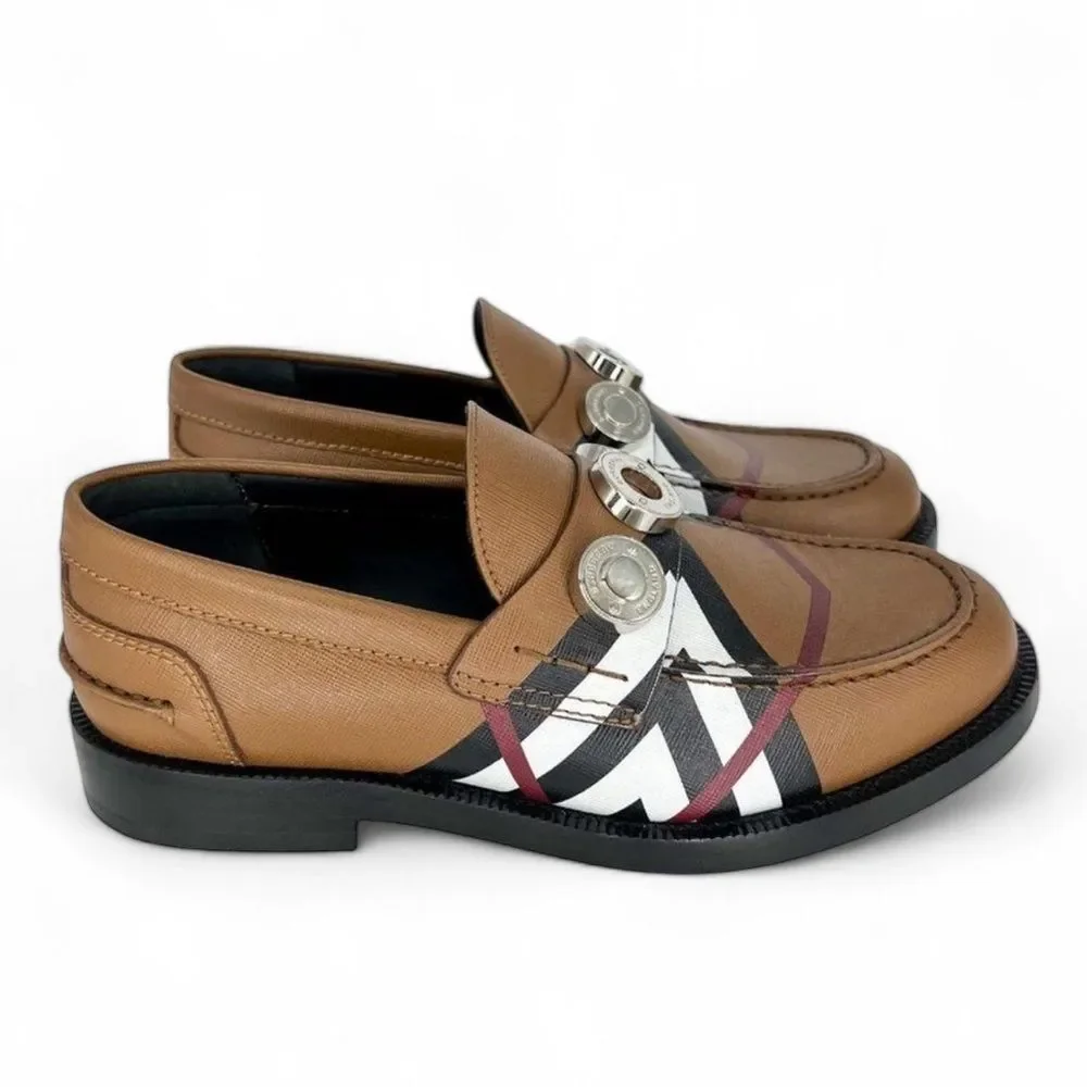 BURBERRY Women's Broadbrook Brown Nova Check Silver Hardware Loafers Siz… - Picture 5 of 14